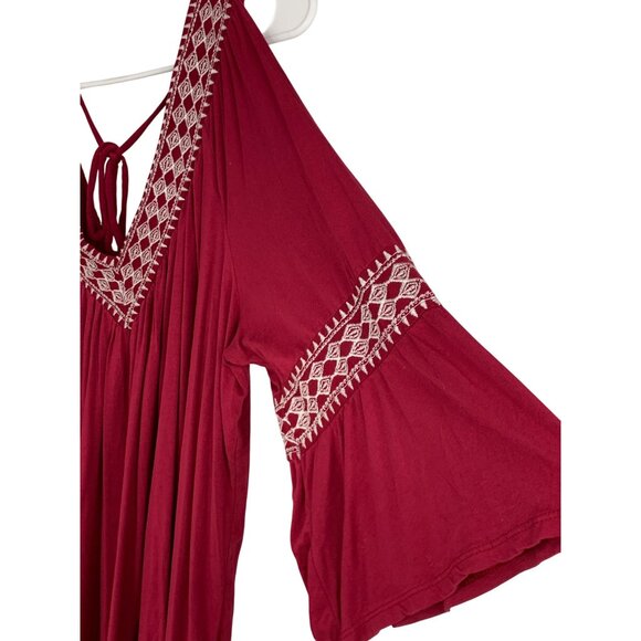 Simply Emma 2X Red Cold Shoulder Bell Sleeve V-Neck Embroider Tunic Top RW10334 - Picture 9 of 10